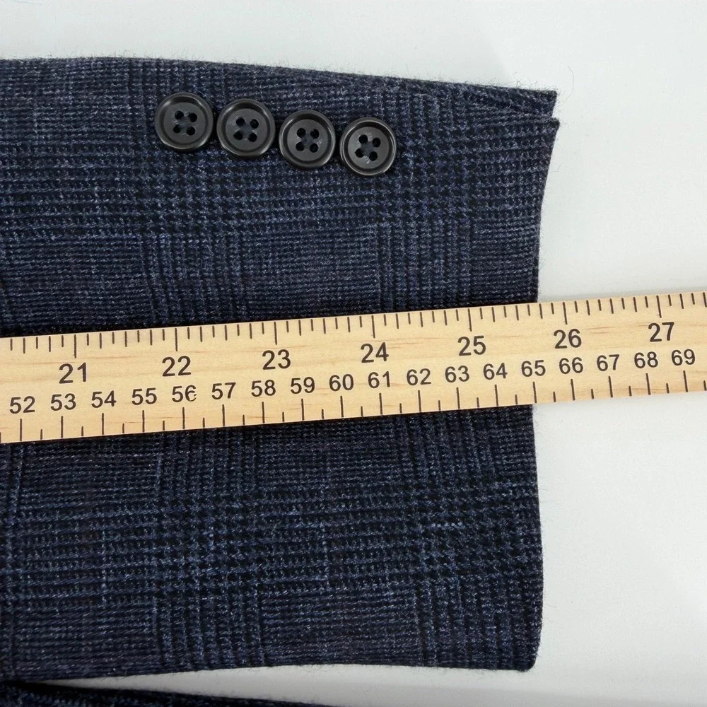 Jos. A. Bank Sport Coat Mens 44R Blue Wool Silk Linen Glen Plaid Granada Blazer